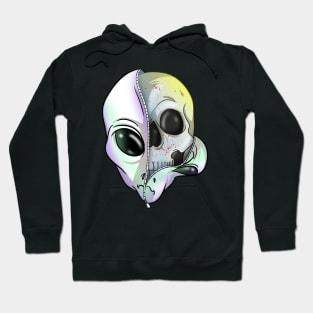 Creepy Space Grey Alien Skull Hoodie